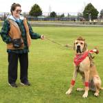 Sequim Gazette photo by Monica Berkseth 
Sir Dudley Dooright stands with his owner Darla Campbell on 
March 7 after winning the pet costume contest.