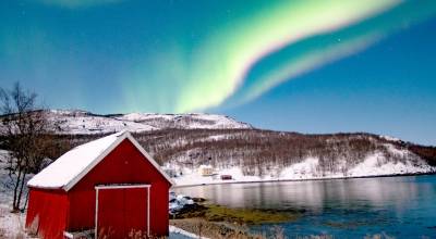 A view of the aurora over a Norwegian fishing village.