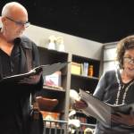 Sequim Gazette photos by Matthew Nash
Mary Daniel, as Lizzie, reacts to Bill Stones Man in Olympic Theatre Arts upcoming Readers Theatre show Next Bus to Bellevue.