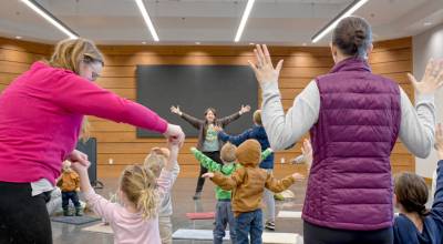 Sequim Gazette photo by Monica Berkseth
Librarian Charlotte McGrew with North Olympic Library Systems engages children in Nature Storytime on Saturday, March 14 in Rainshadow Hall at the Dungeness River Nature Center. Supported by Friends of Sequim Library, Nature Storytime events are geared toward children age 5 and younger and include nature-related stories, songs and rhymes. During pleasant weather, the sessions are held outdoors on the Nature Centers plaza.