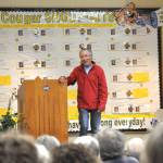 Sequim Gazette photo by Matthew Nash/ Gardening personality Ciscoe Morris talks to approximately 200 people on March 22 in Helen Haller Elementarys cafeteria as part of the Soroptimist Gala Garden Show. He shared gardening tips, funny stories, and gave away plants.