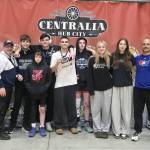 Photo courtesy Dustin Jones
The Bair Academy, a new Sequim-based wrestling club competed for the first time in late March and saw multiple wrestlers earn wins in Centralia. Pictured from left, are coach Terry Bair, Brandon Bair, Jett Vilona, Jayms Vilona, Finn Jones, Johnny Vilona, Bailey Stein, Story Snow, and coach Dustin Jones.