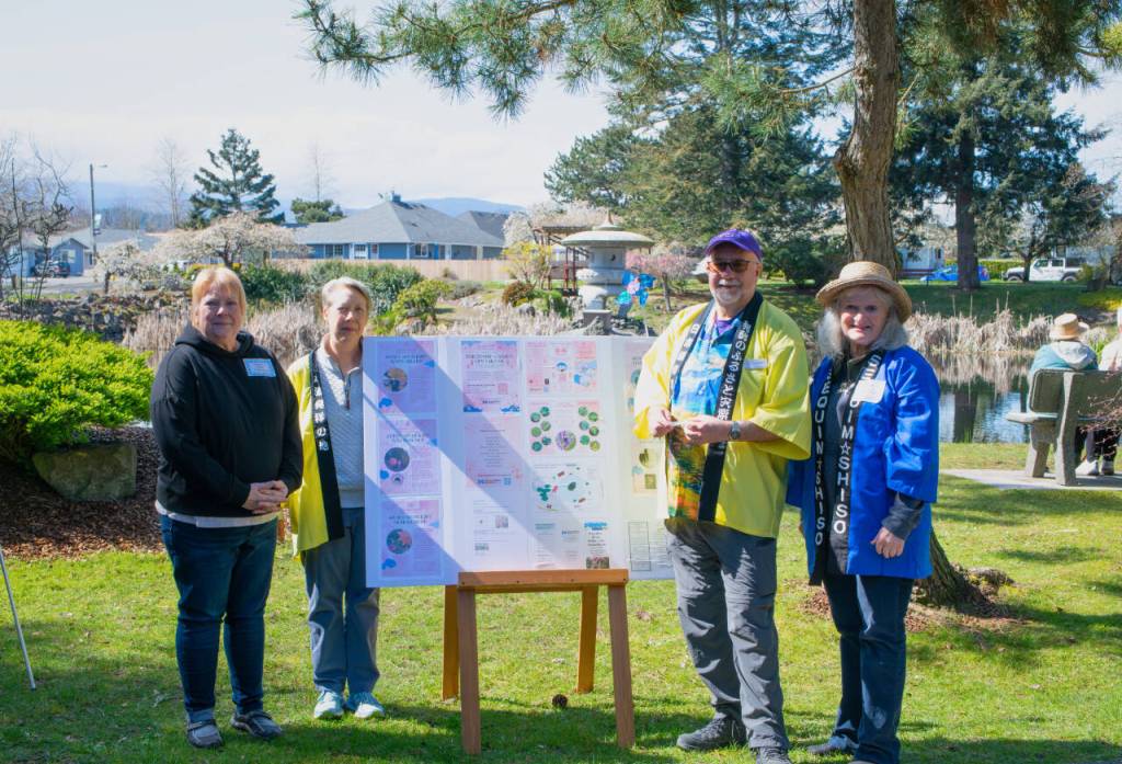 Sequim Gazette photos by Monica Berkseth
Representatives of the Sequim-Shiso Sister City Association, from left, Janine Miller, Jennie Petit, Jim Stoffer and Annette Hanson were on hand at Saturdays open house event at the Friendship Garden at Carrie Blake Community Park to provide information about the student exchange program.