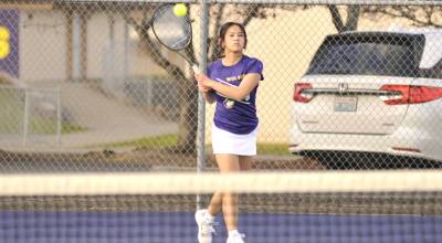 Sequim Gazette file photo by Matthew Nash
Tiffany Lam, Sequims No. 1 singles girls player, pictured earlier this season, earned two wins last week both with 6-0, 6-0 sets.