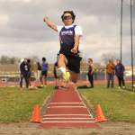 Sequim Gazette photo by Matthew Nash/ Ianson Klinger jumps 14-6 in the long jump on April 15.