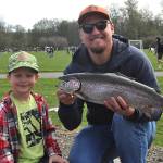 Sequim Gazette photo by Matthew Nash/
About 2,000 trout were placed in the Water Reuse Demonstration Pond in the north side of Carrie Blake Community Park for Kids Fishing Day on April 18. Children 14 and under can fish for free and without a license into the summer.