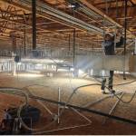 Photo courtesy Shipley Center/ A worker with Kirsch Electric installs wiring above the restrooms and a classroom at the former JCPenney store, which will soon become the new Shipley Center.
