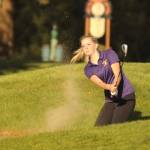 Sequim Gazette photo by Matthew Nash/
Kaiya Robinson shoots from a bunker at The Cedars at Dungeness on April 23 during a match with Kingston.
