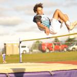 Sequim Gazette photos by Matthew Nash
Seventh grader River Moxley-Horgan won the high jump on April 22 at a Sequim meet by tying the schools seventh grade record of 5 feet. This was an incredible feat considering how new he is to the event, said Sequim coach Caleb Gentry. With some more training and improvement in his technique I dont see any reason he wont be pushing to break our team record of 5-4. That was set in 2012 by Thomas Winfield.