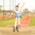 Sequim Gazette photo by Matthew Nash/
Olivia Thompson leaps in the long jump 9-7 on April 22 during Sequim Middle Schools lone home meet of the season. She was one of 40-plus athletes to compete in the event.