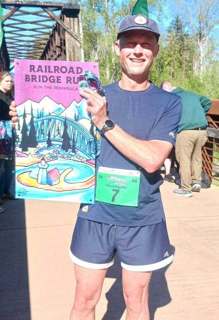 Olympic Peninsula News Group photo by Pierre LaBossiere/
Mark LaGioia of Port Hadlock was the top male in the Sequim Railroad Bridge run 5K.