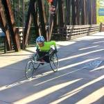 Olympic Peninsula News Group photo by Pierre LaBossiere/
Addie Killam of Burien did the Sequim Railroad Bridge Run in her wheelchair, finishing in 44:41.1, the fifth-best time of the race.