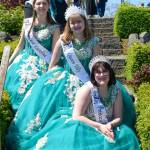 Sequim Gazette photo by Monica Berkseth/ The Sequim Irrigation Festivals royalty, from top, prince Brayden Baritelle, princess Caroline Caudle, queen Tilly Woods, and princess Emma Rhodes pose for a photo in the Sequim Botanical Garden shortly before butterflies were released by families.
