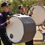 Paddy Brooks and Max Brouillard, both Sequim High School freshmen in the band, play tunes during the Kids Parade.
