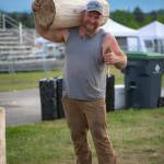Sequim Gazette photo by Monica Berkseth/ Josh Bitzer of Chimacum won second place in Underhand Chop and won the 140cc Chainsaw Race at the Sequim Logging Show.
