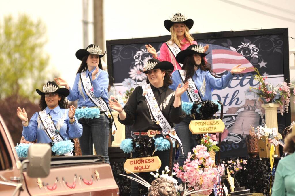 Sequim Gazette photo by Matthew Nash
Clallam County Fair royalty dance to music during the Grand Parade. The fair is set for Aug. 20-23 in Port Angeles.