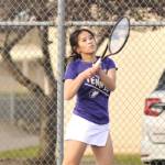 Sequim Gazette file photo by Matthew Nash/ Tiffany Lam, pictured earlier this season, defeated Miya Sakumoto of Washington and went to the wire with Riley Devore of Franklin Pierce in the West Central District 2A tennis tournament last week. Lam split sets with Devore before losing 10-8 in a 10-point super tiebreaker.