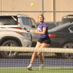 Sequim Gazette file photo by Matthew Nash/ Calleigh Thompson, pictured earlier this season, placed second in the West Central District 2A singles tournament last week to earn the districts No. 2 seed at the state tournament set for May 22-23 in Seattles Nordstrom Tennis Center.