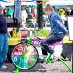 Sequim Gazette photo by Monica Berkseth 
Char Hertel of Port Angeles tries her hand - or rather, feet - at making a pedal-powered smoothie at the City of Sequims A Wheelie Good Day biking event.