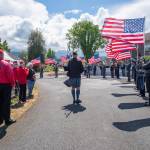 Local veteran groups, including American Legion Riders Post 29, lead a ceremony on Armed Forces Day honoring veterans who recently had tiles placed on Sequim Museum & Arts Veterans Monument.