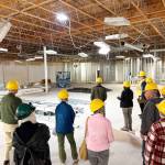Photo by Ray Bentsen
A group gets a tour of the new gym at the former JCPenney store that will soon serve as the new Shipley Center, Sequims senior center.