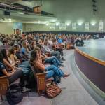 Photos by Emily Matthiessen
Sequim High School juniors and seniors ask questions on May 27 in the SHS auditorium of Washington State Supreme Court Justices Sheryl Gordon McCloud and Steven C. González, and Laura Anglin, Gonzálezs senior law clerk.