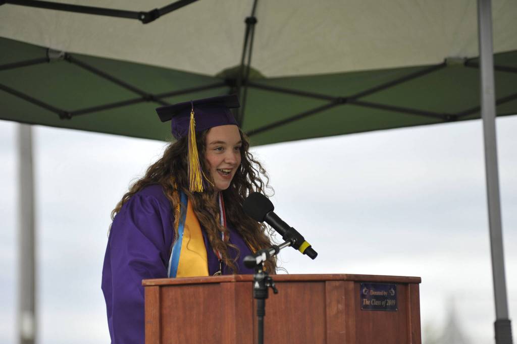 Jessie Bainbridge, the staff-selected student speaker at graduation, reflects on how being part of and helping build community helped define her time at SHS, and she encouraged others to find ways to become passionate about becoming involved.