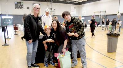 In 2025, Soroptimist International of Sequim allocated funds to the Boys and Girls Club in Sequim for its Great Futures Preschool, with the aim of providing scholarships to assist parents. Last week, President Roxann Harr, left, attended the preschool graduation, where many parents expressed appreciation for the support provided for their children. Pictured with Harr is Alexandria Souza with her preschool-aged son Carson, and her older son Caleb.