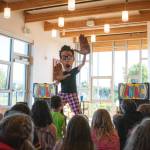 Sequim Gazette photo by Monica Berkseth/ Alez Zerbe, The Zaniac, was voted Seattles Funniest Prop Comedian. He performed at the Sequim and Port Angeles libraries last week to kick off NOLS Summer Reading Program, Plant a Seed, Read.