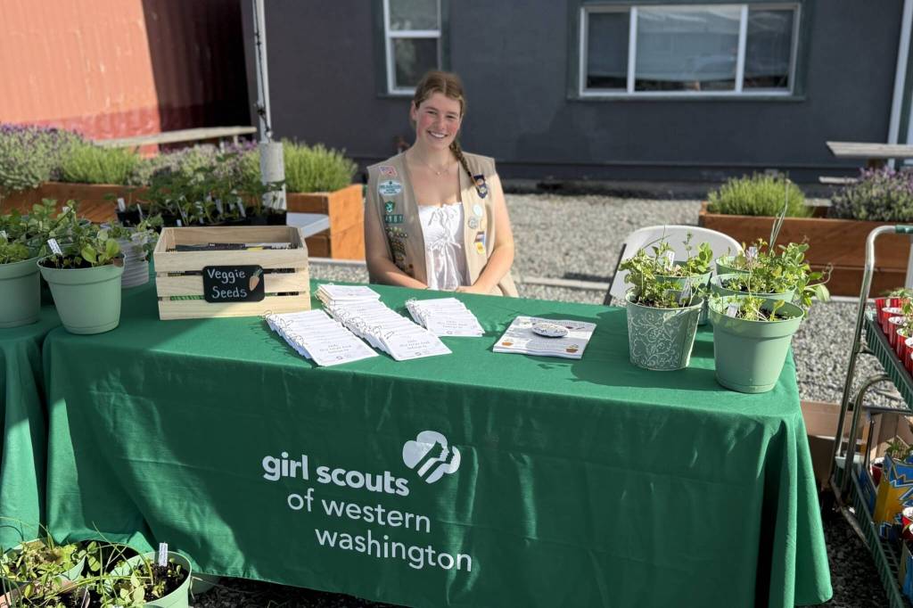 Photo courtesy Skylar Krzyworz/
As part of one of three events for her Girl Scout Gold Award project, Skylar Krzyworz provided 100 one-pot gardens, 200 low cost recipe books, seed packets, and plant starts at the Sequim Food Bank on one day last summer.