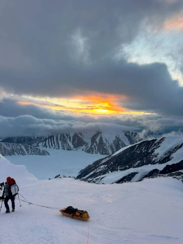Photo courtesy Paul Balkan/ Balkan pulls his sled back down the mountain.