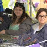 Sequim Gazette photo by Monica Berkseth/ Tracy Krawczyk and Lindsey Nielsen of Bellevue make wreaths at the Sequim Lavender Festival in the Parks activity tent.