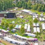 Sequim Gazette photo by Tom Buscher 
An aerial view shows visitors moving among vendor booths, gathering areas and the James Center for the Performing Arts during the Sequim Lavender Festival at Carrie Blake Community Park on July 18. This year marks the 30th anniversary of the festival that features shopping, food, activities and live entertainment.