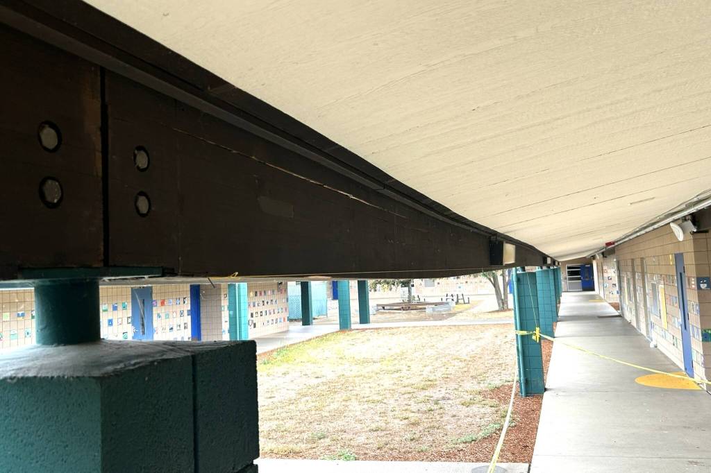 Sequim Gazette photo by Matthew Nash/ Sequim School District officials anticipate hiring a contractor soon to repair a beam at Helen Haller Elementary that was identified on July 15 to have deflection.