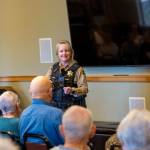 Sequim Gazette photo by Tom Buscher/
Clallam County Undersheriff Lorraine Shore told an audience at The Lodge at Sherwood Village that prevention is key where financial scams are concerned. "It's almost impossible to make you whole if you're a victim," she said during the July 27 presentation.