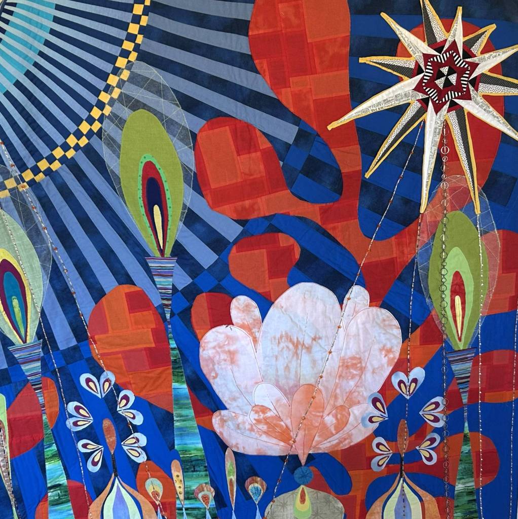 Beverly Beighle made a Discolaria quilt based on the paper collage art of Rex Ray. The quilt typically hangs near the entrance of her home but will be at the Sunbonnet Sue Clubs Quilt Show as part of her display as Featured Artist Aug. 7-8 at Sequim Community Church.