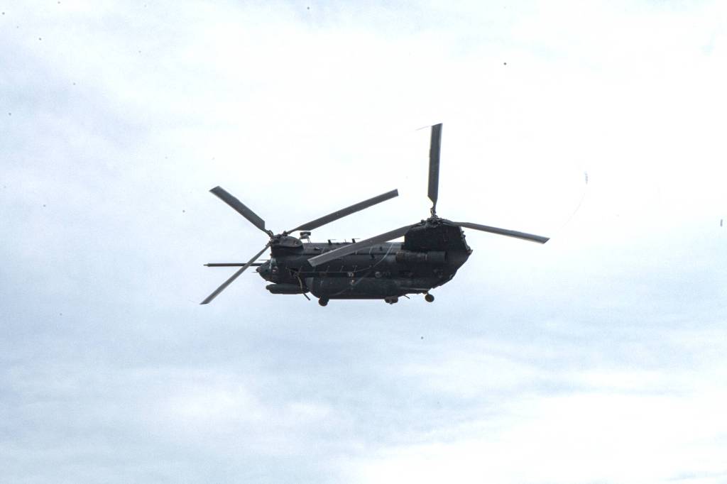 An MH-47 Chinook helicopter with the U.S. Armys 160th Special Operations Aviation Regiment called the Night Stalkers lands at the Unity of Effort.